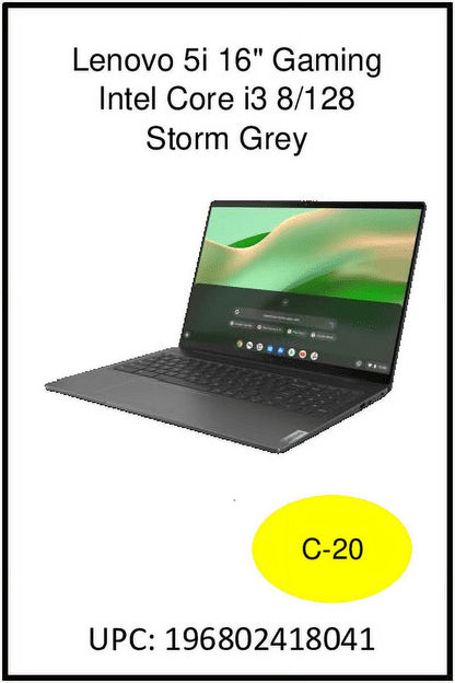 Ideapad Gaming Chromebook Laptop, 16.0" WQXGA 2.5K IPS, Intel Core I3-1215U, 8GB RAM, 128GB Emmc, Storm Grey, 82V80009UX, Cloud Gaming